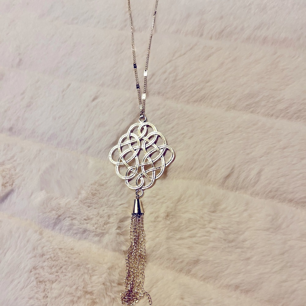 Long silver necklace